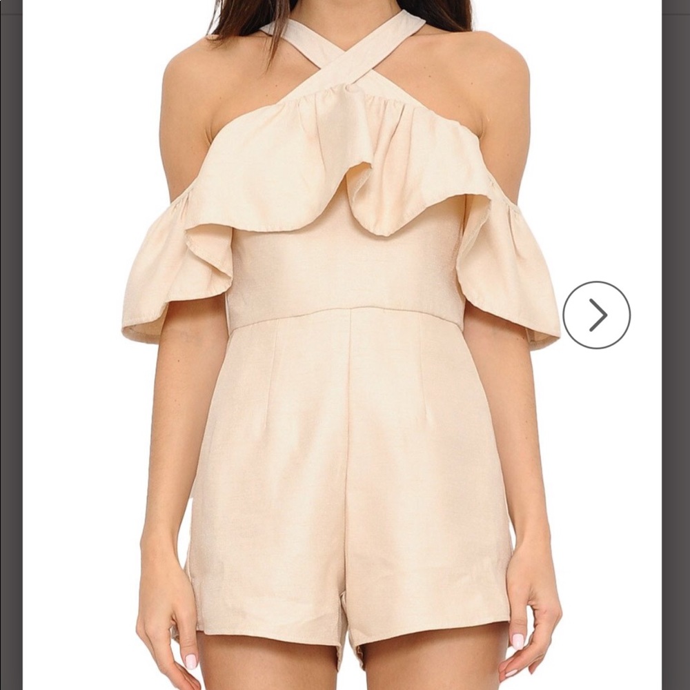 Nude ruffle halter off the shoulder  romper